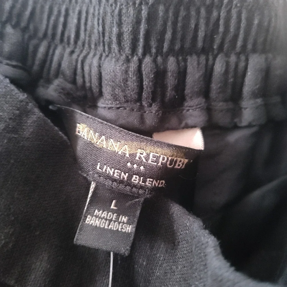 New Banana Republic Linen Blend Pants Large Wide Leg Cropped‎ Flowy Black Cruise